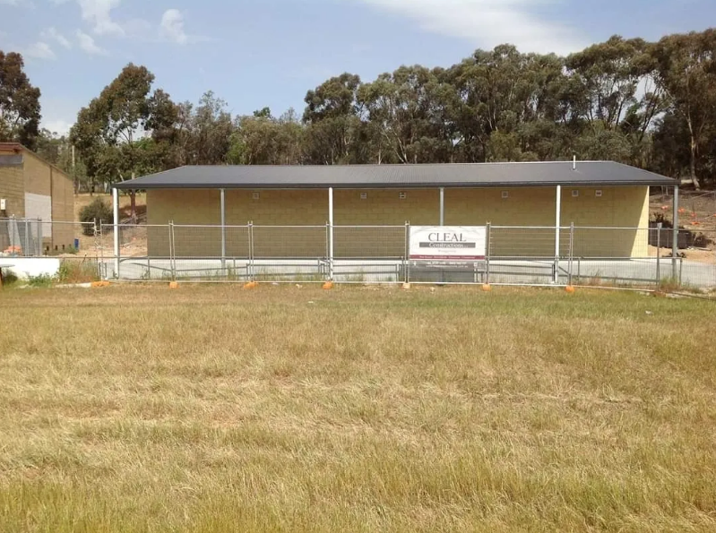 Completed sports pavilion under construction