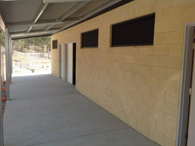 Covered walkway of completed sports facility