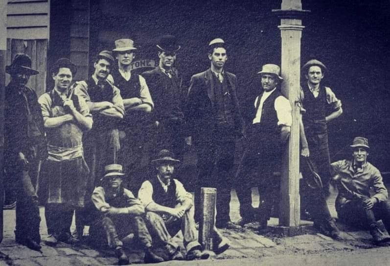Vintage group photo of Stone Bros work crew early 1900s